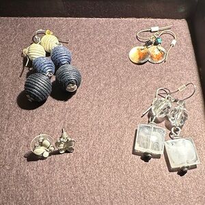 Assorted Earrings Set with Blue, Orange, and Silver Tones